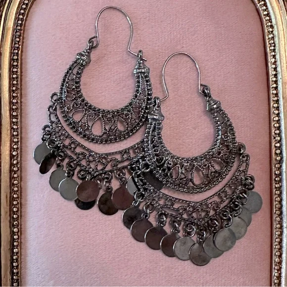 3 Pair of Earrings Dark Moody Collection Black & Hematite Bundle Filigree Gypsy - Picture 3 of 14